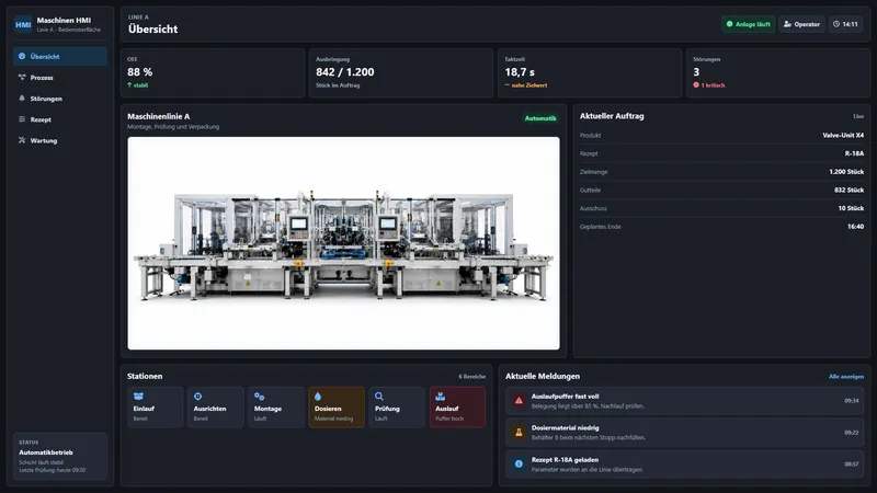Modernes Human‑Machine‑Interface für eine Produktionsmaschine